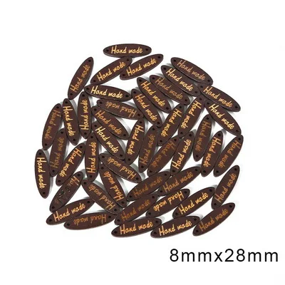 Style 13 50Pcs/lot mixed 4 Sizes Wooden Button "Hand Made" tags Wood Sewing Accessories For Clothes Handmade Scrapbooking Craft DIY - Цвет: Style 13