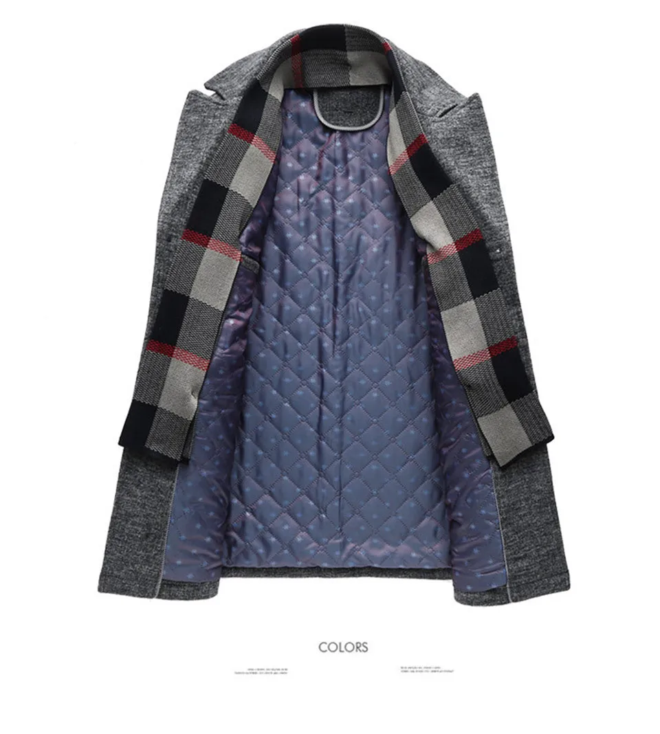 NEW Men Winter Warm Trench Woolen Coat Slim Fit Casual Reefer Jackets Solid Stand Collar Single Breasted Peacoat parka