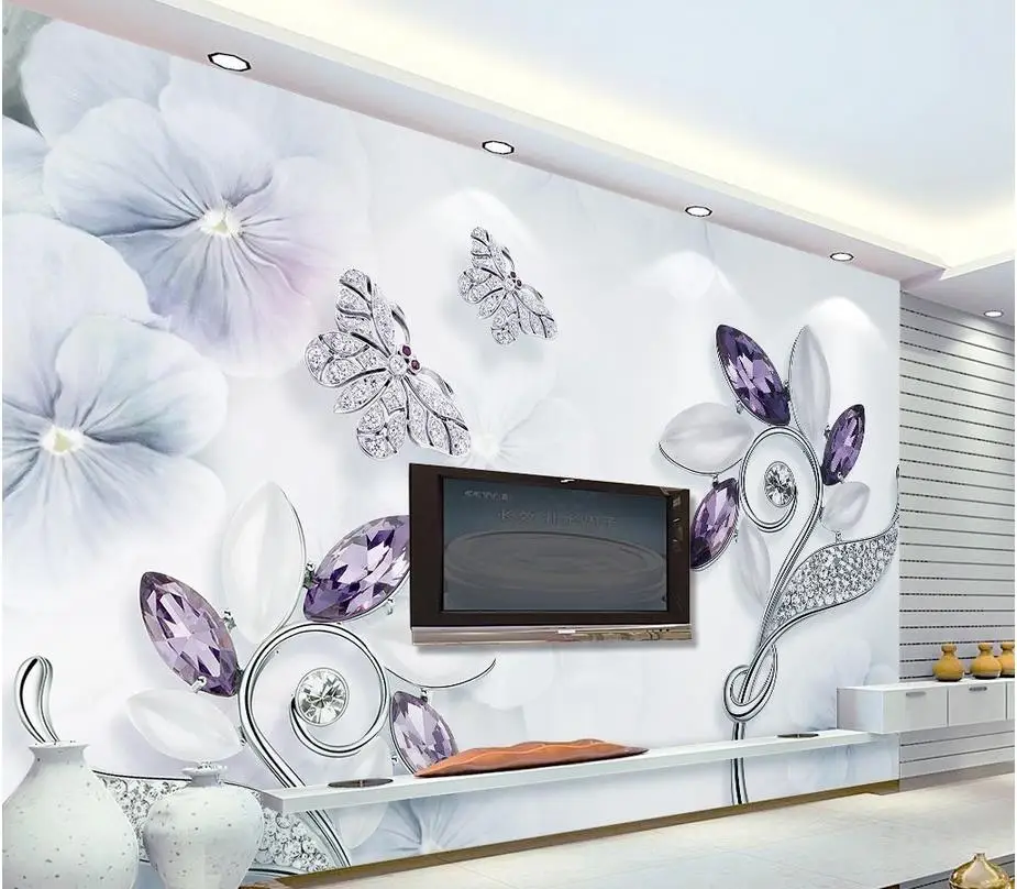 Домашние декорационные обои для рисования 3d Фиолетовый Хрустальный цветок