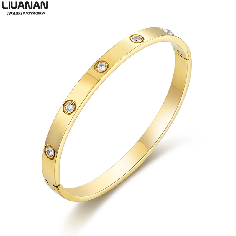 Gold LIUANAN браслеты с кристаллами и браслет для женщин дамы любовь браслеты для влюбленных браслет розовое золото ювелирные изделия подарок для нее - Окраска металла: Gold
