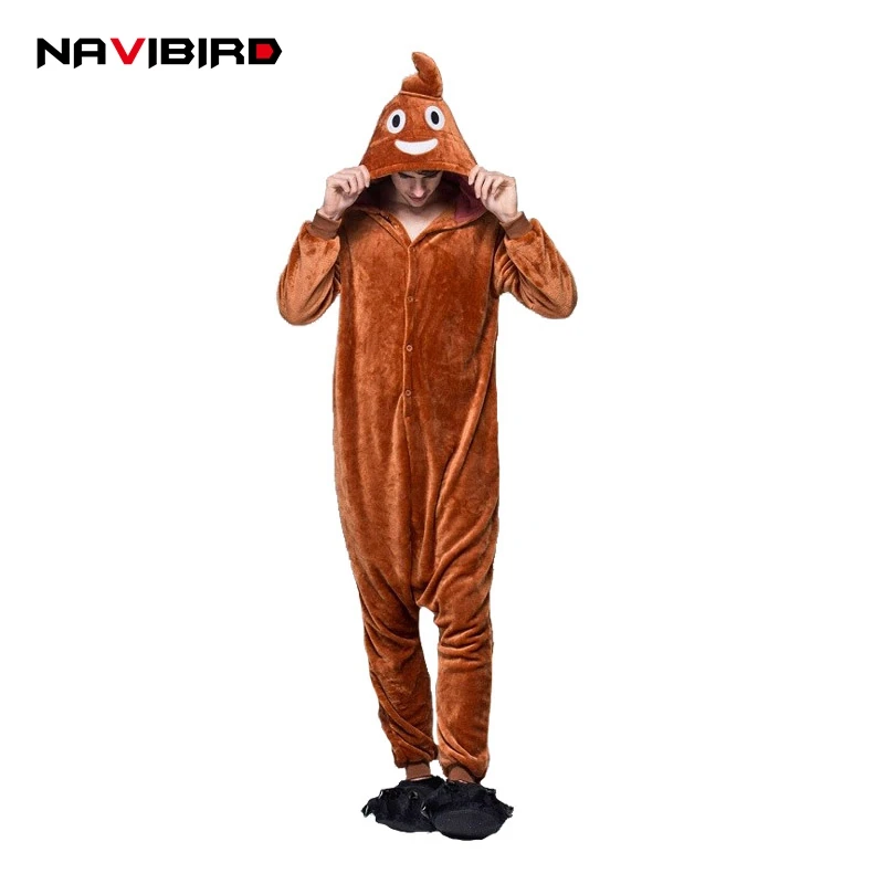 Kigurumi фланелевые какашки эмодзи Onesie пижамы для взрослых женщин милые зимние