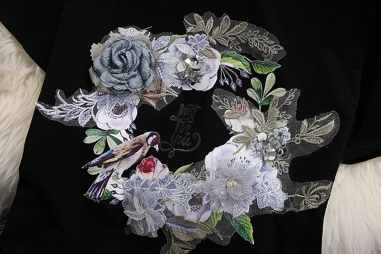 Женские хлопковые футболки ALPHALMODA с коротким рукавом и объемным цветочным