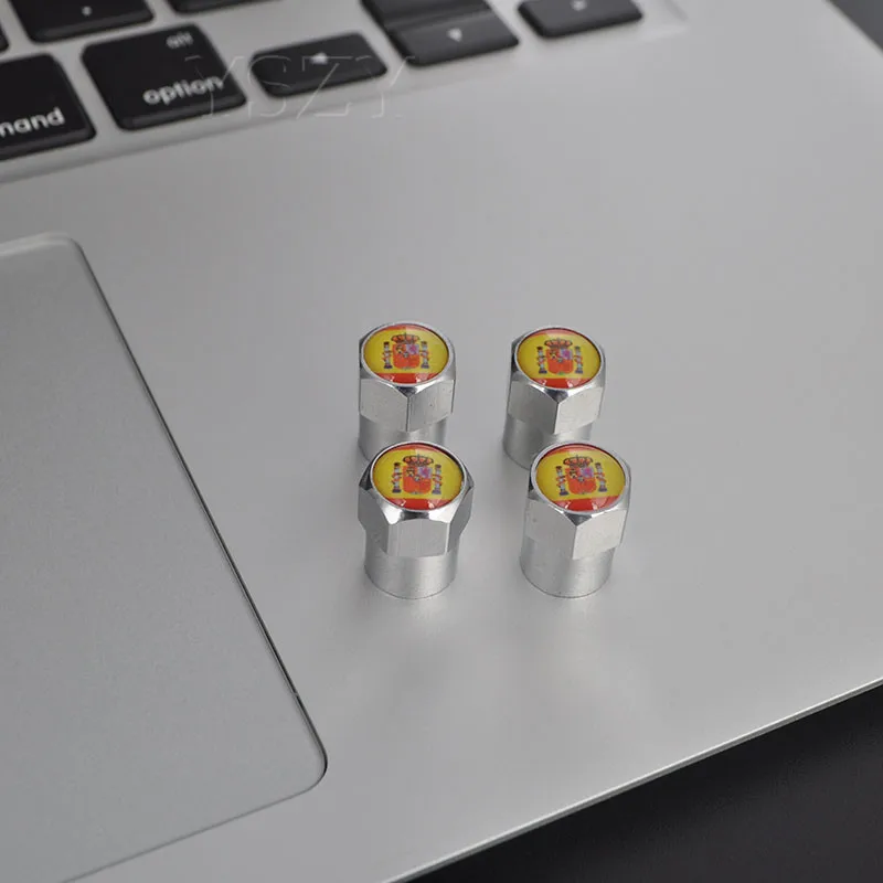Spanish Flag Tyre Valve Dust Caps Air Auto Car Tire Value Accessories for Cars Bike Bicycle Motorcycle 4Pcs | Автомобили и
