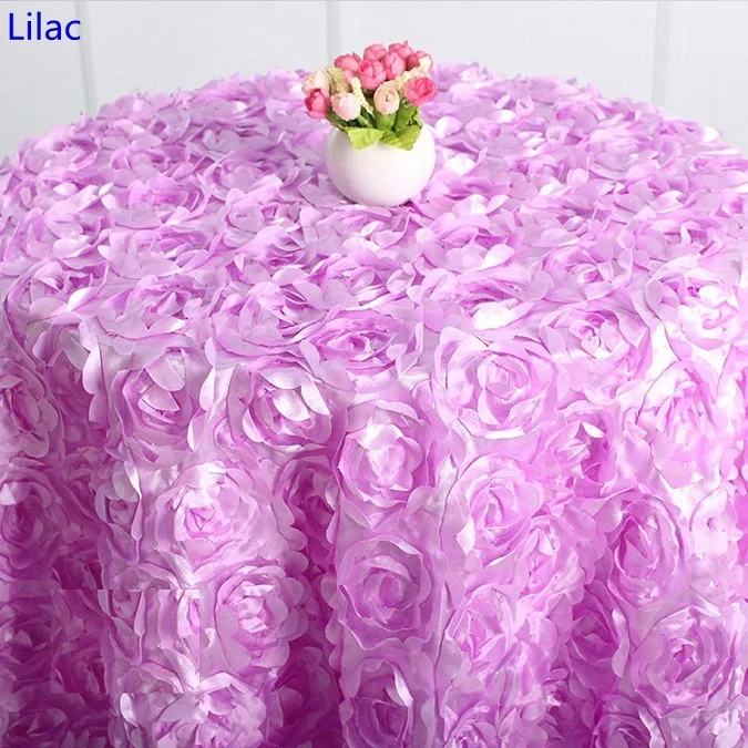 LILAC Роскошный стол льняной Свадебный скатерть вышивка с розами цветок 3D покрытие стола отель банкет вечерние круглый стол украшения - Цвет: LILAC