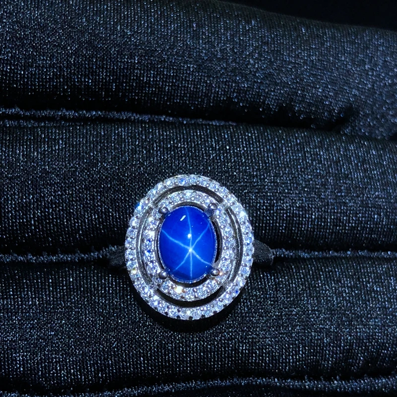 Звездное сапфировое кольцо, классическое 925 Чистое Серебро Звезда линия красивая почтовая упаковка