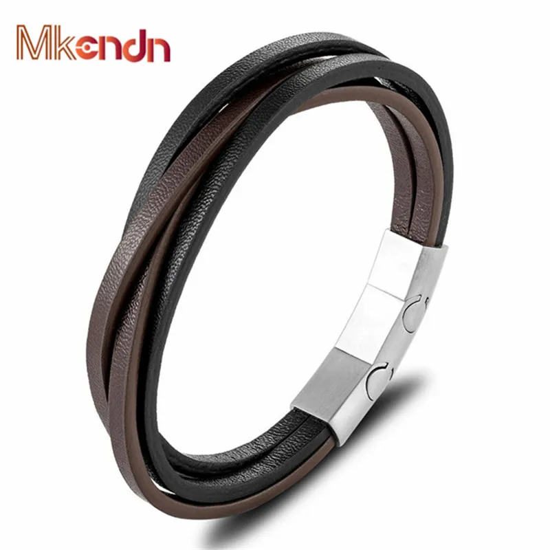 MKENDN новый модный кожаный браслет черный кофейный цвет искусственный магнит из