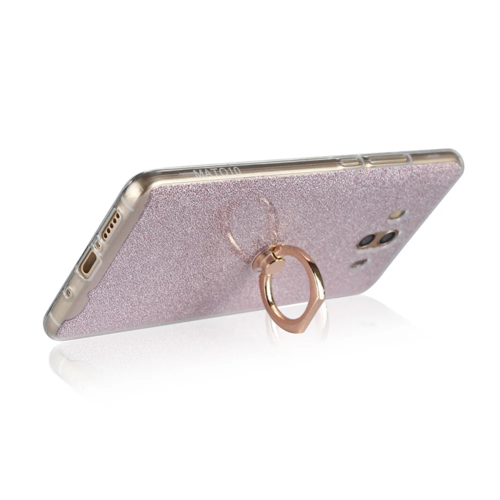 Silicone Case for Huawei Mate 10 Soft TPU Glitter Phone Transparent Protection Shell w/ Ring Grip Stand Holder Back Cover |