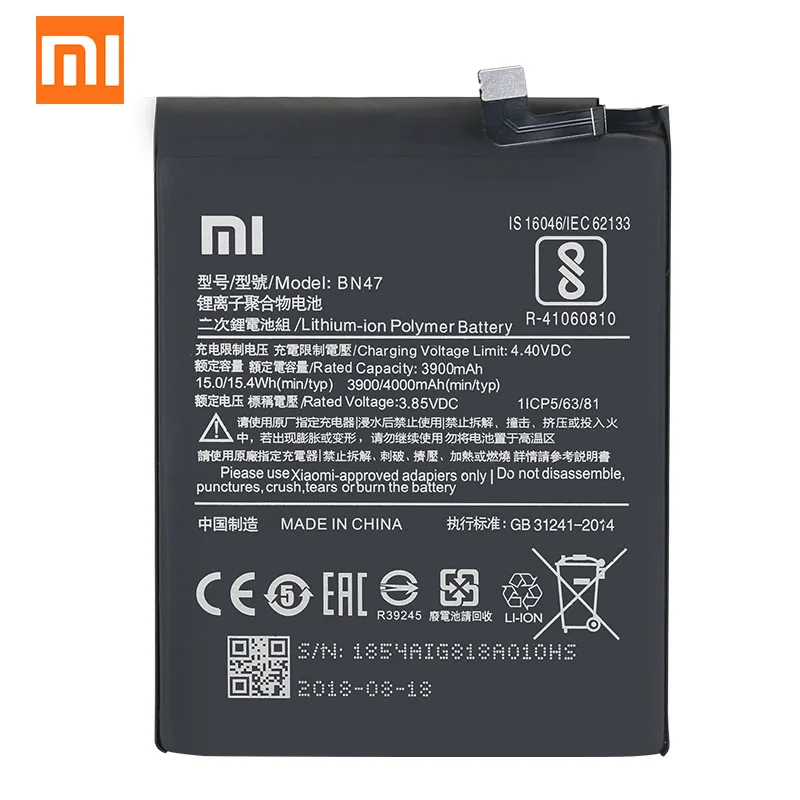 Оригинал Сяо mi красный 6 Pro Аккумулятор BN47 4000 mAh Для 6Pro/mi A2 Lite Высокое качество