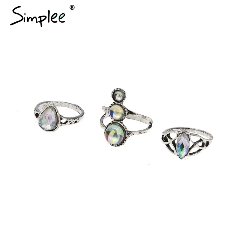 Набор женских колец Simplee ретро с кристаллом Большое роскошное кольцо на палец в