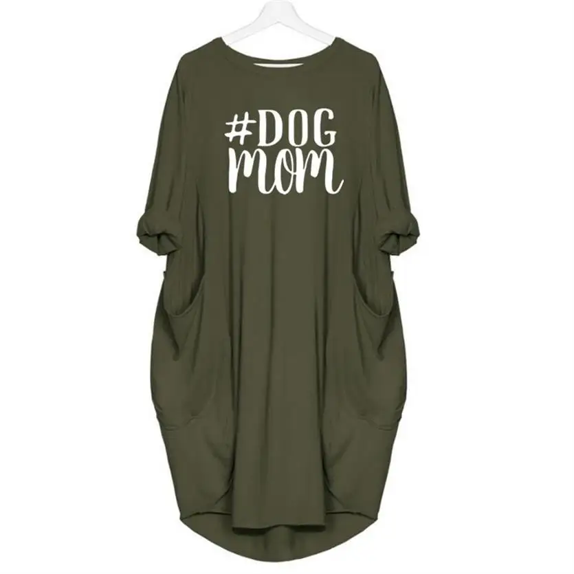 

2019 New Fashion T-Shirt for Women Pocket DOG MOM Letters Print Tshirt T-Shirt Female Women Cropped Streetwear Graphic Tees