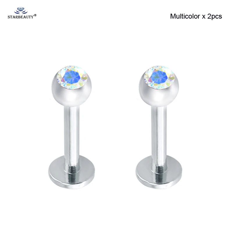 Multicolor x 2pcs 2шт 1,2x6 мм милый Bijoux мяч Лабрет губы пирсинг ореха нос пирсинг Спираль пирсинг для пупка нос кольцо хряща серьги пирсинг - Окраска металла: Multicolor x 2pcs