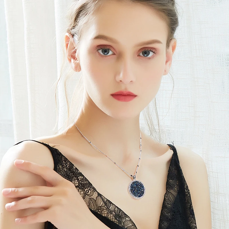 Роскошные подлинные кристаллы Swarovski макси круглое ожерелье с кулоном серебряный
