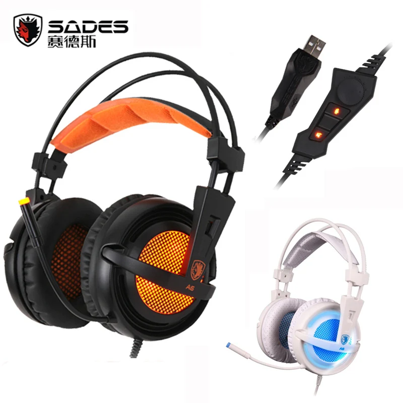 Sades A6 USB 7 1 Surround Sound стерео игровые наушники за ухо Шум изоляции дыхание светодио