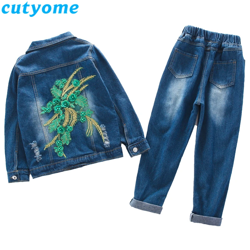 Комплект одежды для маленьких девочек осень 2019 детская джинсовая куртка +