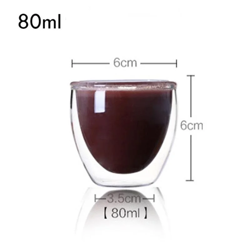 80ml Двойные кофейные кружки с ручкой кружки с двойными стенками Стеклянная чайная чашка стеклянная посуда для питья теплоизоляция домашняя кухня - Цвет: 80ml