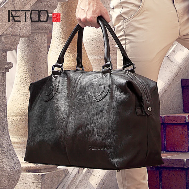 Мужская кожаная дорожная сумка AETOO ручная через плечо большая Вместительная