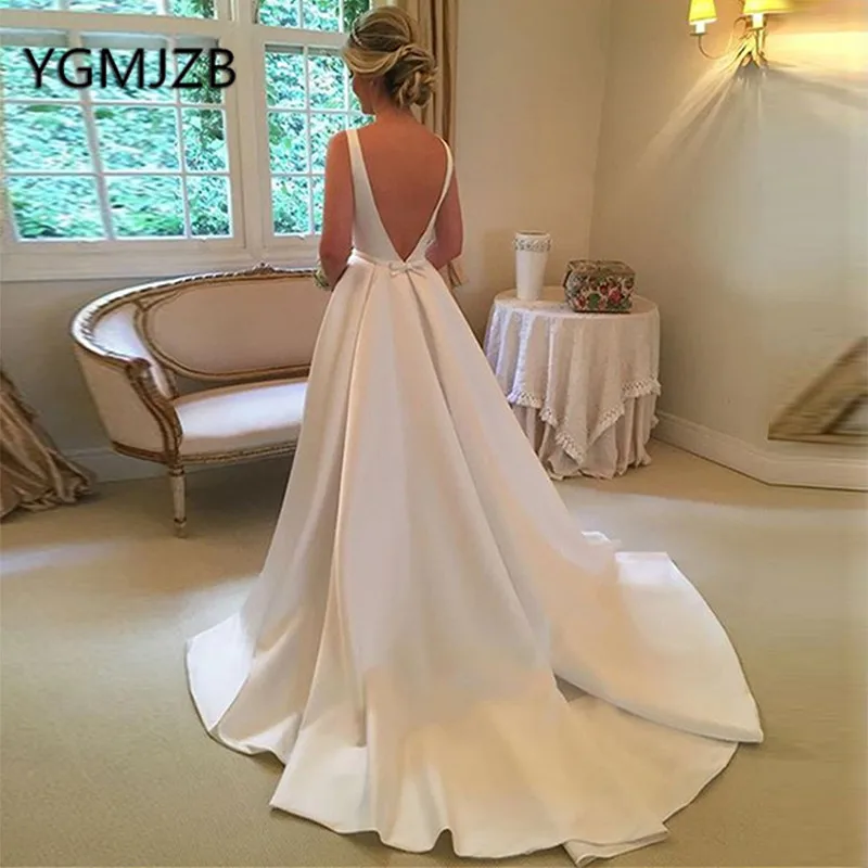 Женское атласное платье без рукавов Vestido De Noiva свадебное для невесты спинки 2019 |