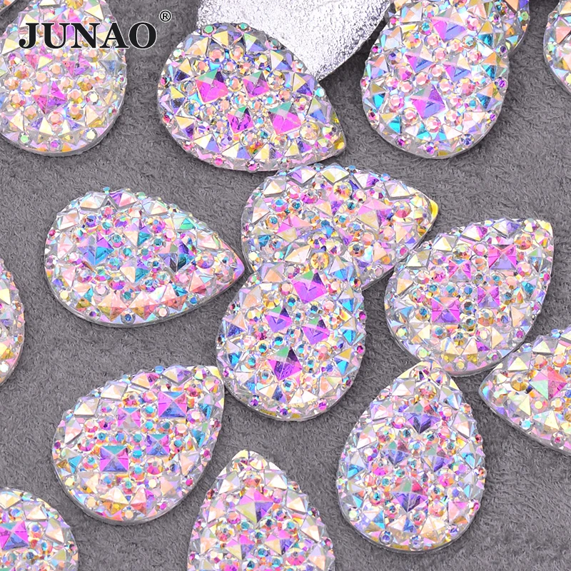 JUNAO 10x14 мм 13x18 Блестящий AB Стразы полимерные камни аппликация без горячей фиксации