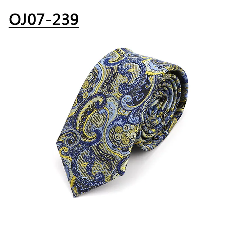 OJ07-239 YISHLINE Factory 7 см галстуки Пейсли жаккардовые галстуки для мужчин Свадебная вечеринка белая рубашка Жених Длинный Галстук Свадебные аксессуары - Цвет: OJ07-239