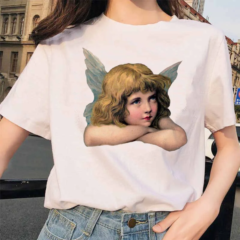 Angel Fashion Tees футболка Ullzang женская футболка с принтом Harajuku 90s Kawaii Одежда Футболка Топ летний Vogue grunge women ulzzang - Цвет: 4890