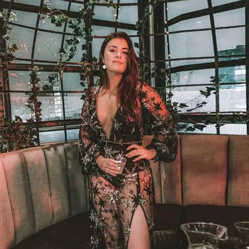 Женское платье макси в стиле бохо с принтом и v образным вырезом сексуальное