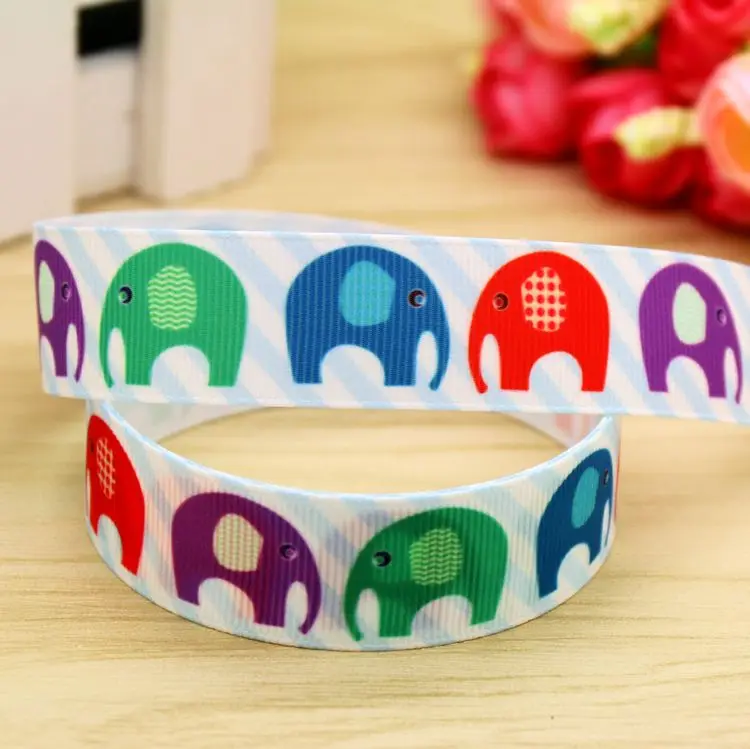 

7/8'' Free shipping elephant printed grosgrain ribbon hair bow headwear party decoration wholesale OEM 22mm H5435
