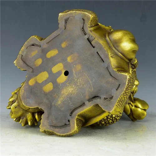 

Chinese precision carving pure brass dragon turtle back gold toad statue