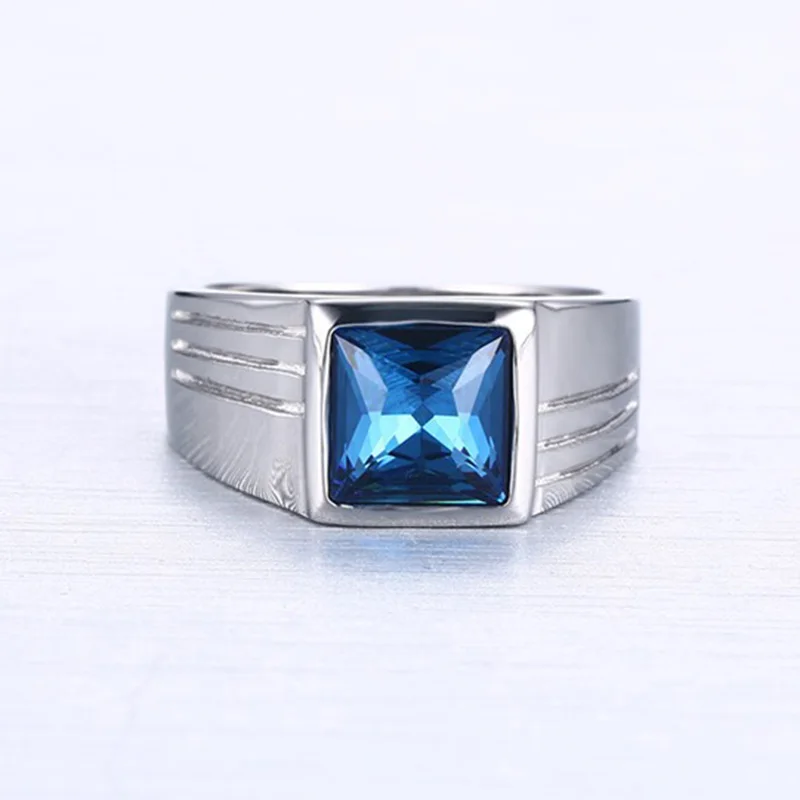 Кольцо из нержавеющей стали 10 мм с квадратным вырезом синее кольцо со стразами
