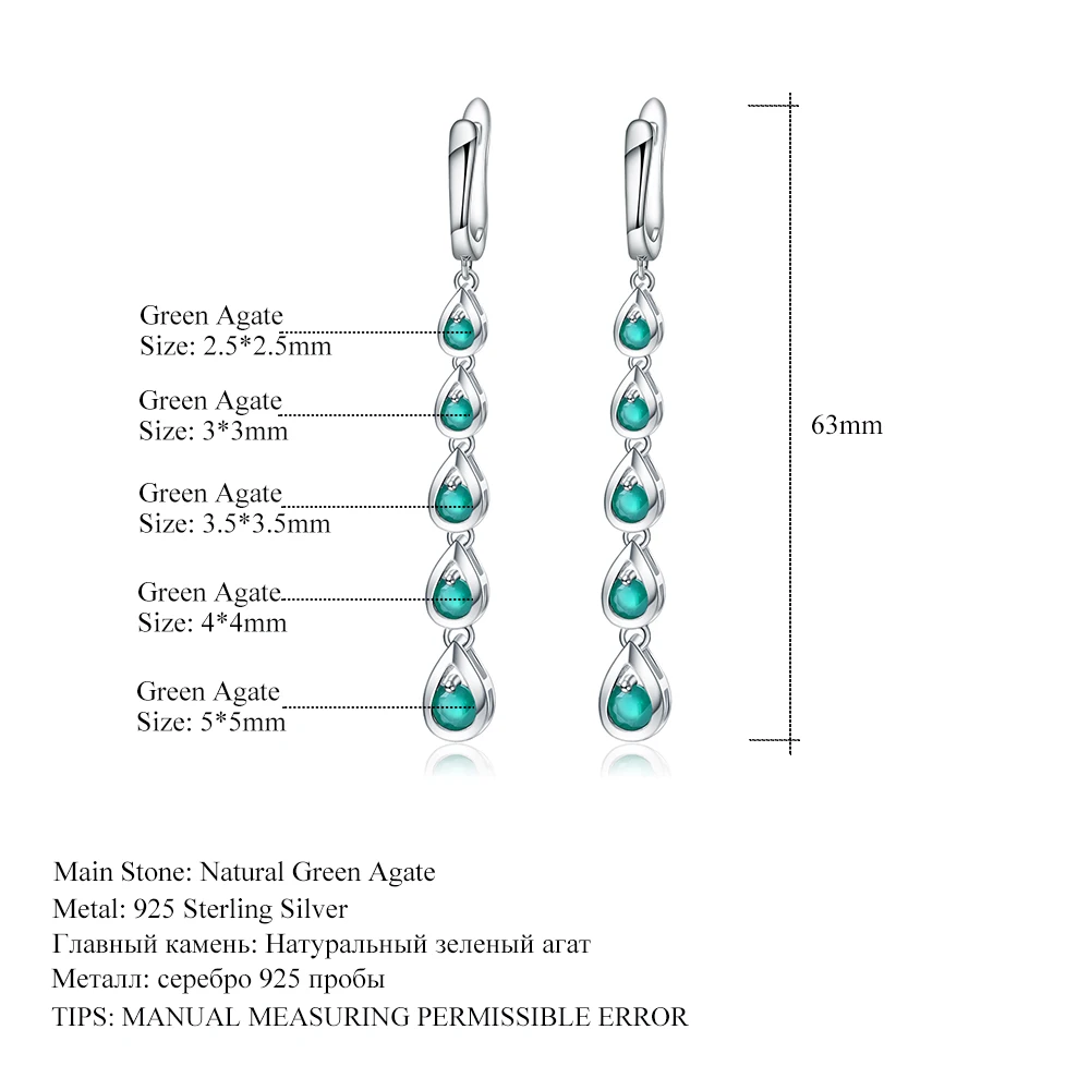 GEM'S балет Твердые 925 Висячие серьги из серебра пробы 3.07Ct натуральные зеленый