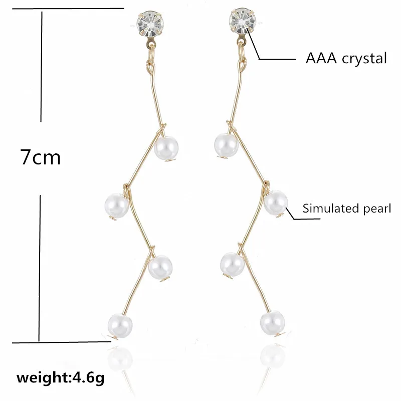 Стразы серьги с искусственным жемчугом изогнутые в форме ветвей дерева длинные