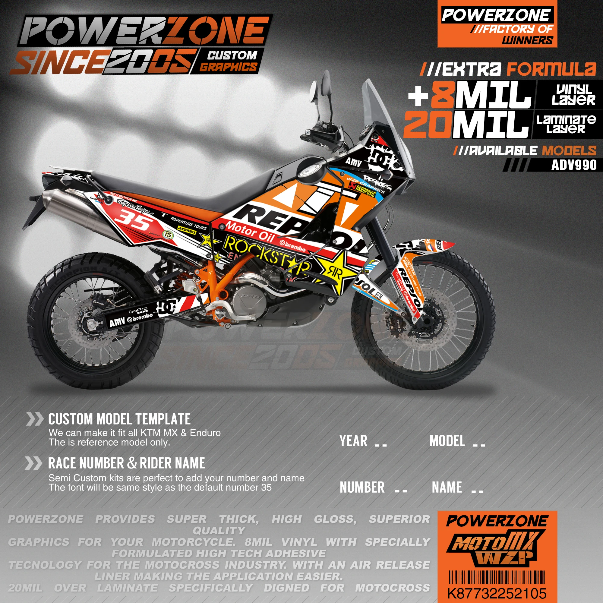 Персонализированные графические фоны PowerZone Team наклейки 3M Набор наклеек для KTM ADV