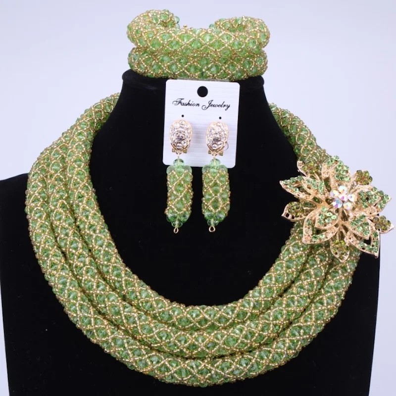 Зеленый и золотой 2017 Коренастый африканские бусы Ювелирные наборы шпилька