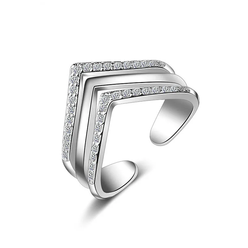 Silver 925 пробы, серебряные кольца для женщин, Многослойные Геометрические мозаичные CZ циркониевые кольца с изменяемым размером, Bague S-R207 - Цвет камня: Silver