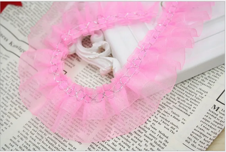 Pink 10 ярдов/партия DIY Многоцветный рюшами Перл Органза двойной слой юбка кружевная ткань торжественное платье одежда отделочный кружевной материал - Цвет: Pink