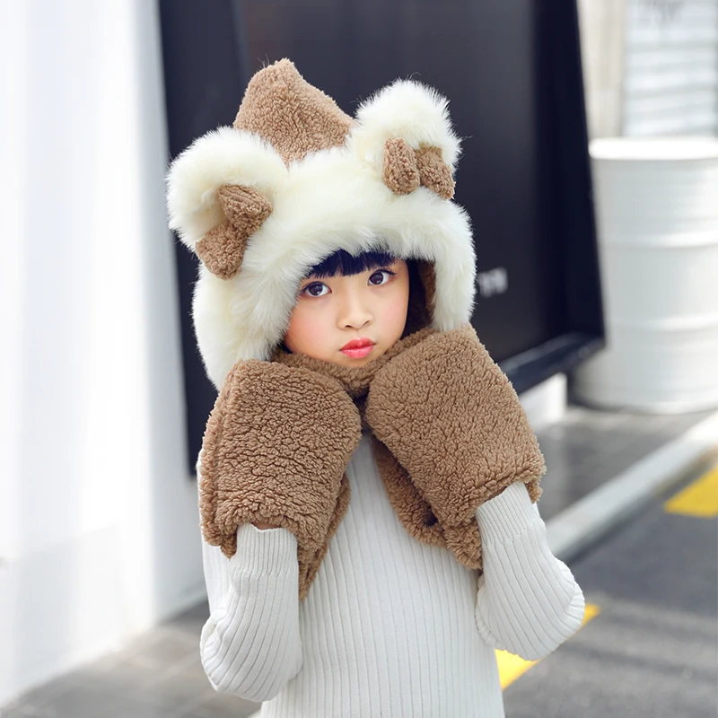 ZDFUR Hat женский осенний и зимний шарф перчатки цельная Корейская версия прилива диких студентов зимняя Толстая теплая шапка зима - Цвет: children 9