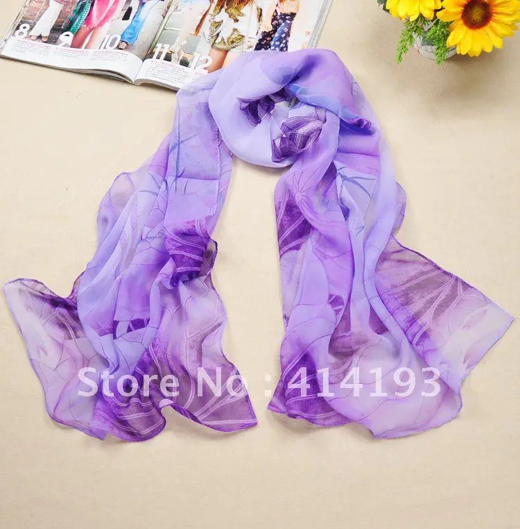 160x50cm 3 Colors Silky Chiffon Good Quality Fresh Lotus Pattern Elegant and Fashion Women's Scraf Free Shipping 2PY16 | Аксессуары