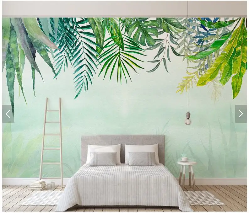 

Custom vintage wallpaper, green leaves cactus watercolor murals for living room sofa TV backdrop Wall home decor wallpaper