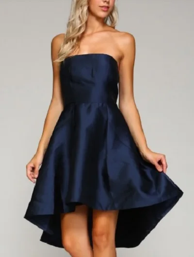 Темно-синие Высокая Низкая платье без бретелек элегантный сплошной | Женская