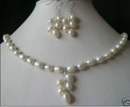 

white freshwater pearl necklace earrings ^^^@^Noble style Natural Fine jewe FREE SHIPPING