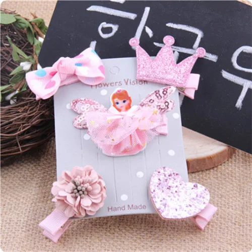 5Pcs Toddler Infant Kid Baby Girl Cartoon Hair Clips Bow Flower Mini Barrettes Hairpin Set Princess Accessories Headwear | Детская