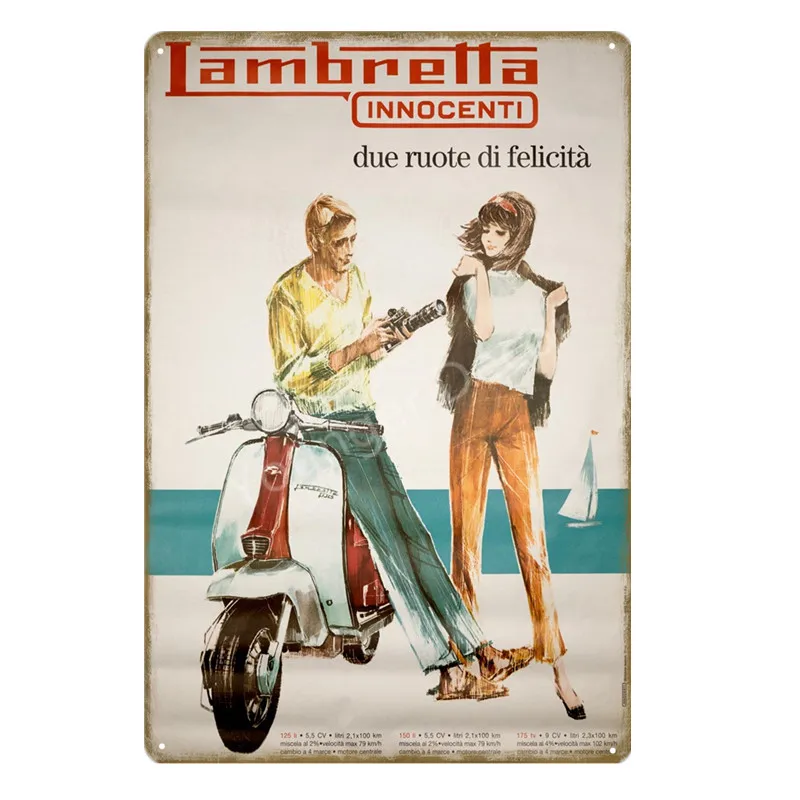 Классический электромобиль Lambretta металлический постер лучшие знаки для