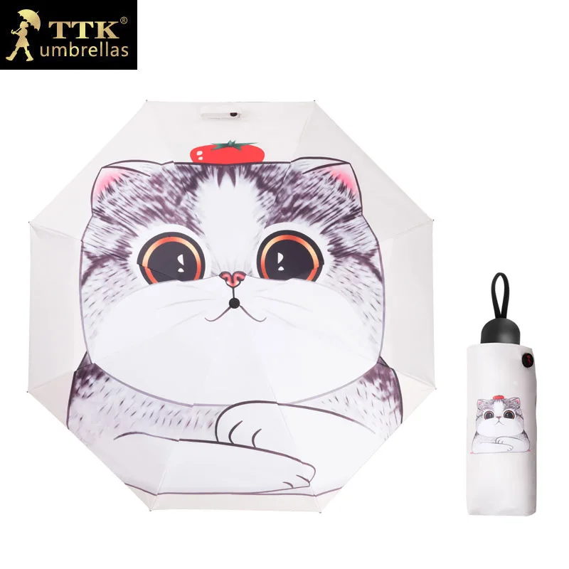 Big cat TTK кошки мини-зонт от солнца женское черное покрытие солнцезащитный бренд Карманный 5 складные зонты дети Guarda Chuva Мода Paraguas - Цвет: Big cat
