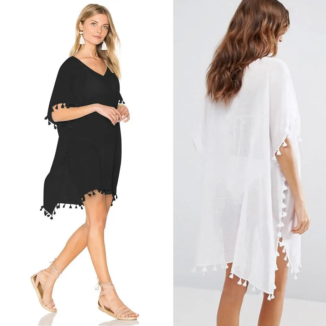 Женская Повседневная с v-образным вырезом расклешенным рукавом и бахромой мини