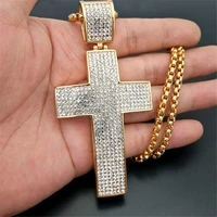 hip hop iced out big cross pendant necklace for men gold color stainless steel rhinestones necklace hiphop christian jewelry