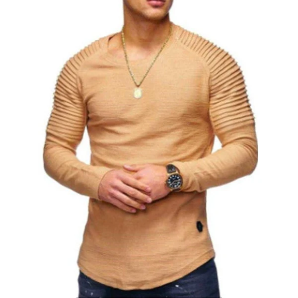 Мужская Осенняя Приталенная толстовка пуловер плиссированные топы с длинным