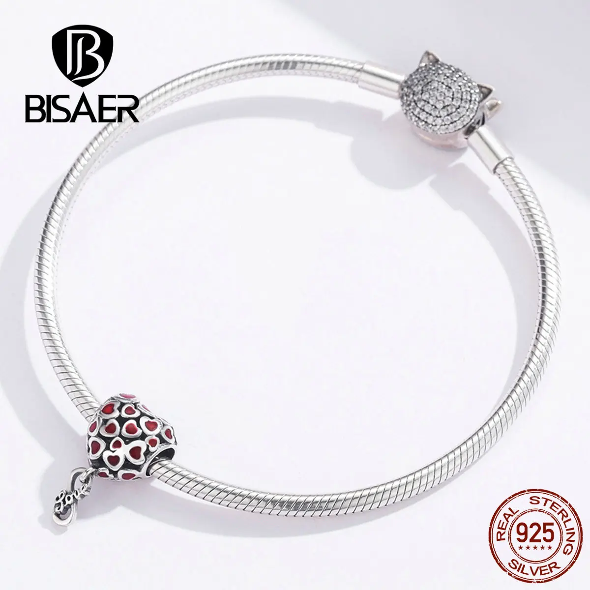 BISAER, модный 925 пробы, серебряный, романтическая любовь, подвеска, амулеты, красное сердце, любовь, амулеты для женщин, сделай сам, аксессуары для изготовления SCC1180