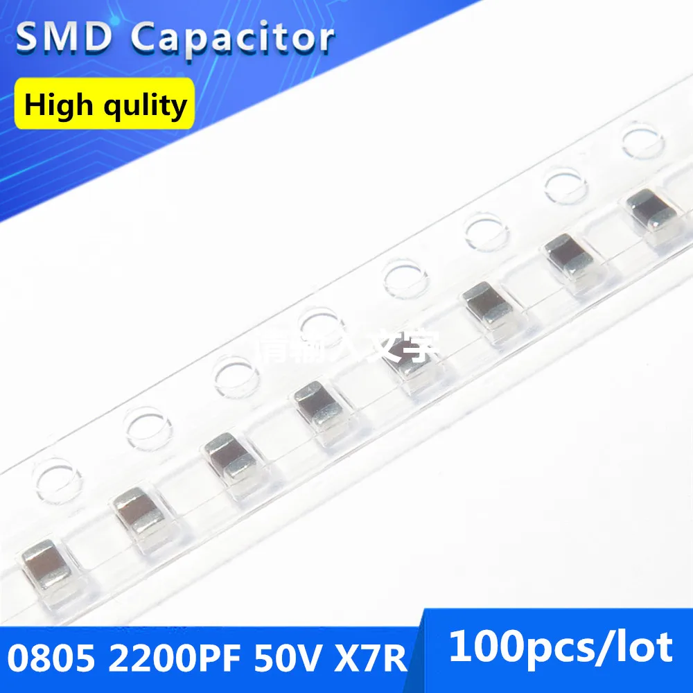 100 шт. многослойный керамический конденсатор 0805 2.2NF 2200PF 50V X7R 10|capacitor 0805|capacitor