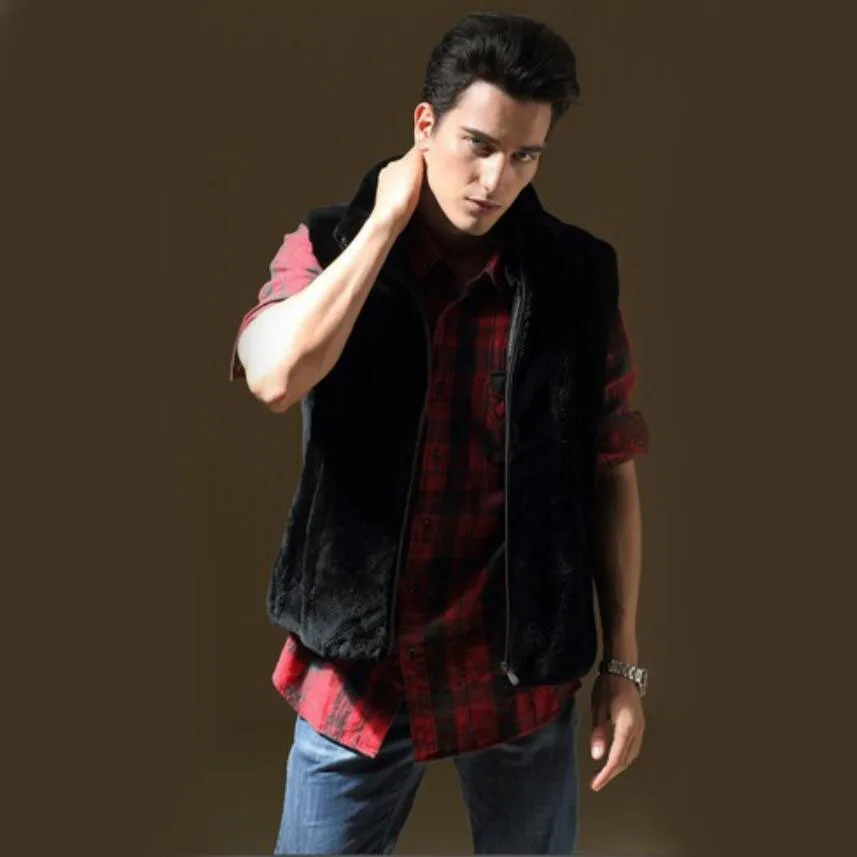 Best selling!2018 new winter men faux Rex thick warm wool vest Black fashion leisure mandarin collar fur waistcoat Plus Size | Мужская