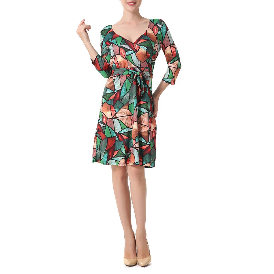 2017 New Arrival Women Autumn Dresses V-Neck Floral Half Sleeve Patchwork Dress Vestido De Festa 2 Colors | Женская одежда