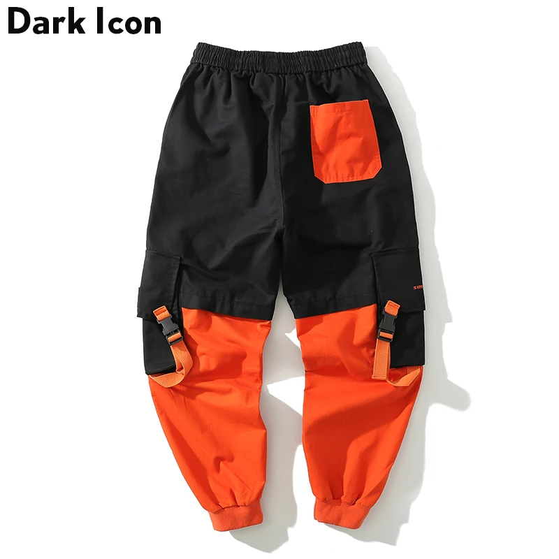 Брюки-карго с темными иконами боковые карманы лентой мужские шаровары
